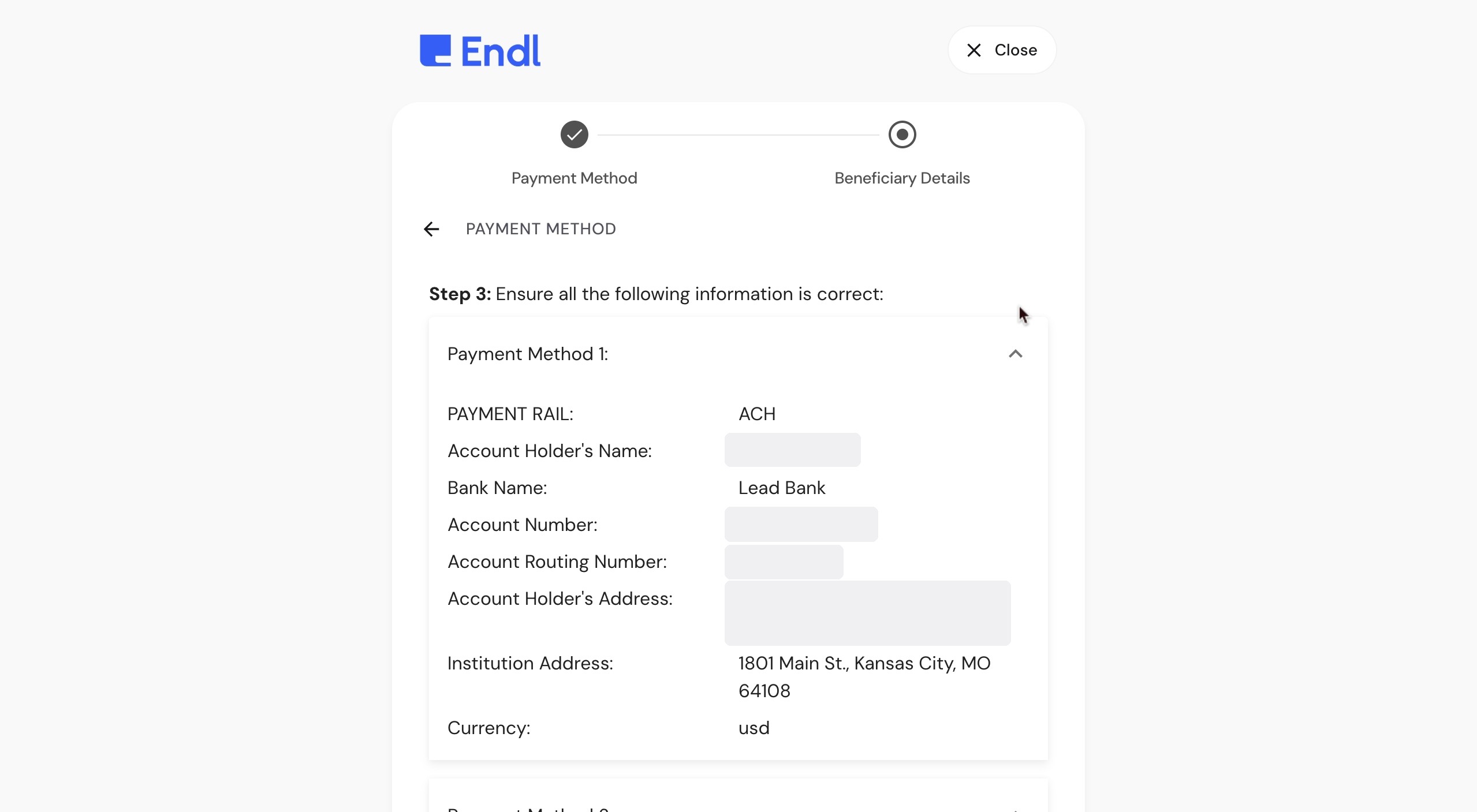 Copy your full bank-transfer details