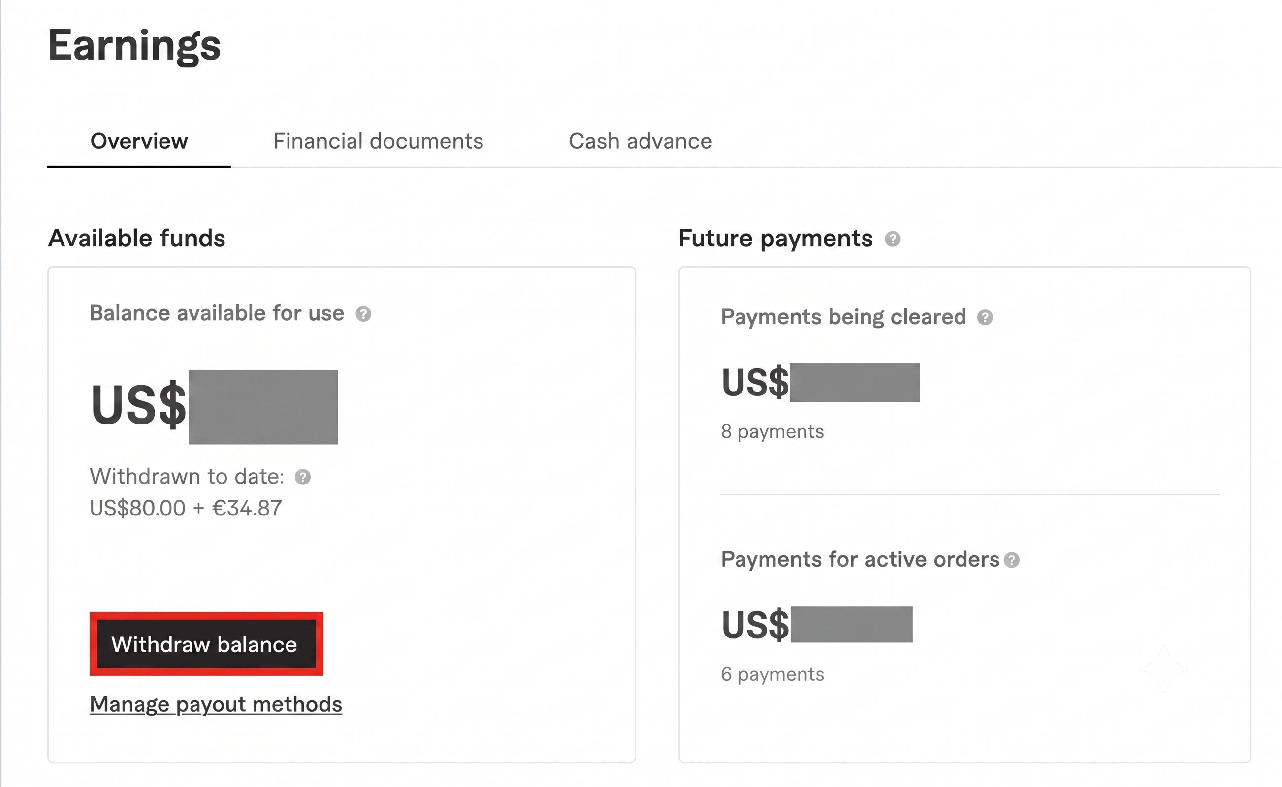 Click Withdraw balance